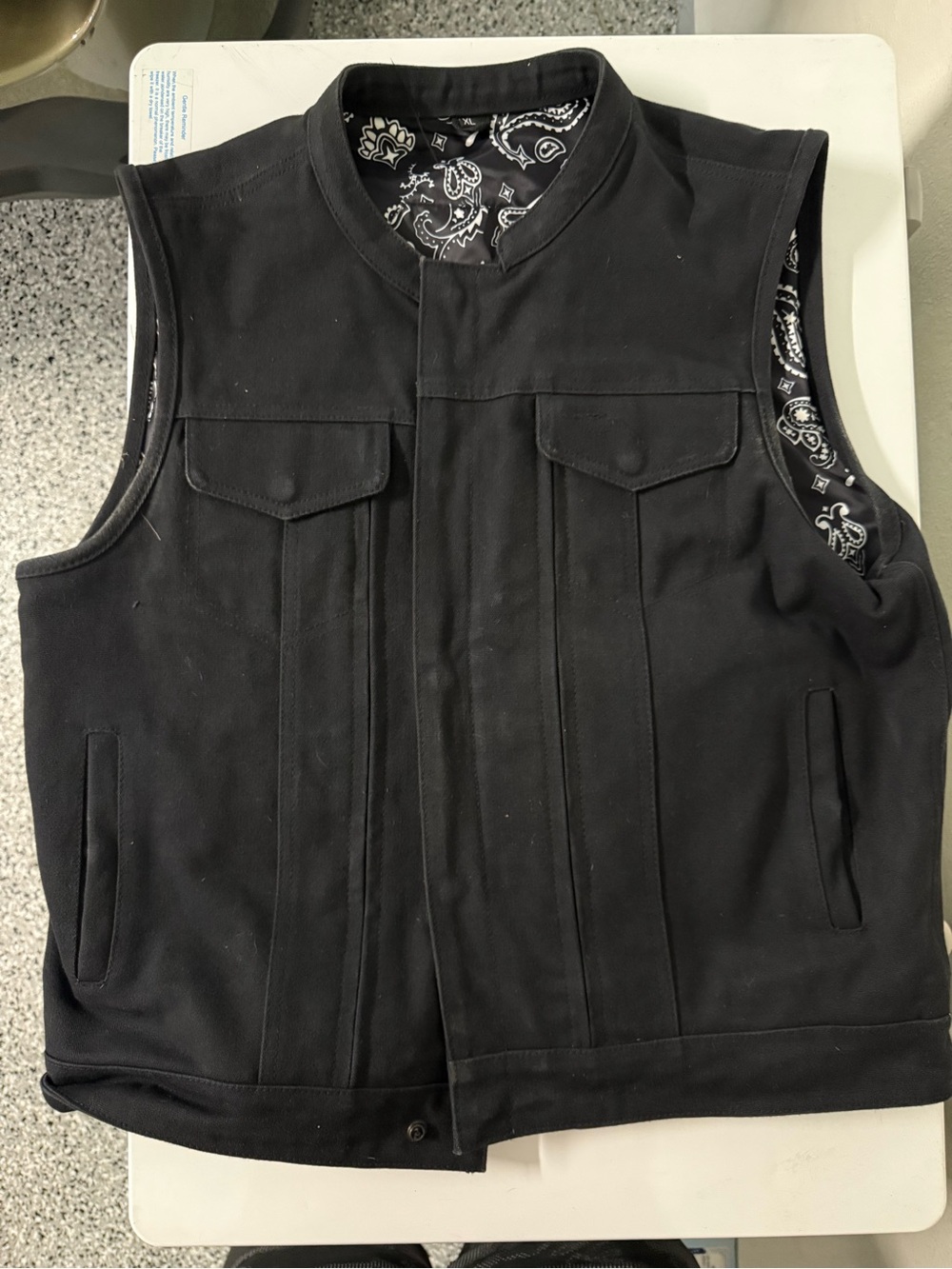 First Manufacturing Co. 20oz. Raw Canvas Men's Black Motorcycle Riding Vest XL